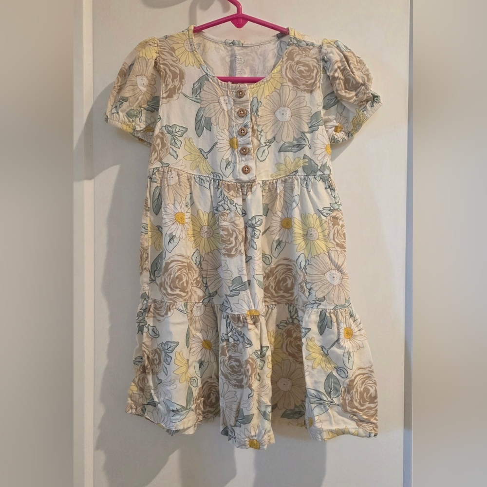 Wonder Nation Floral Button Casual Dress - Cream and Yellow